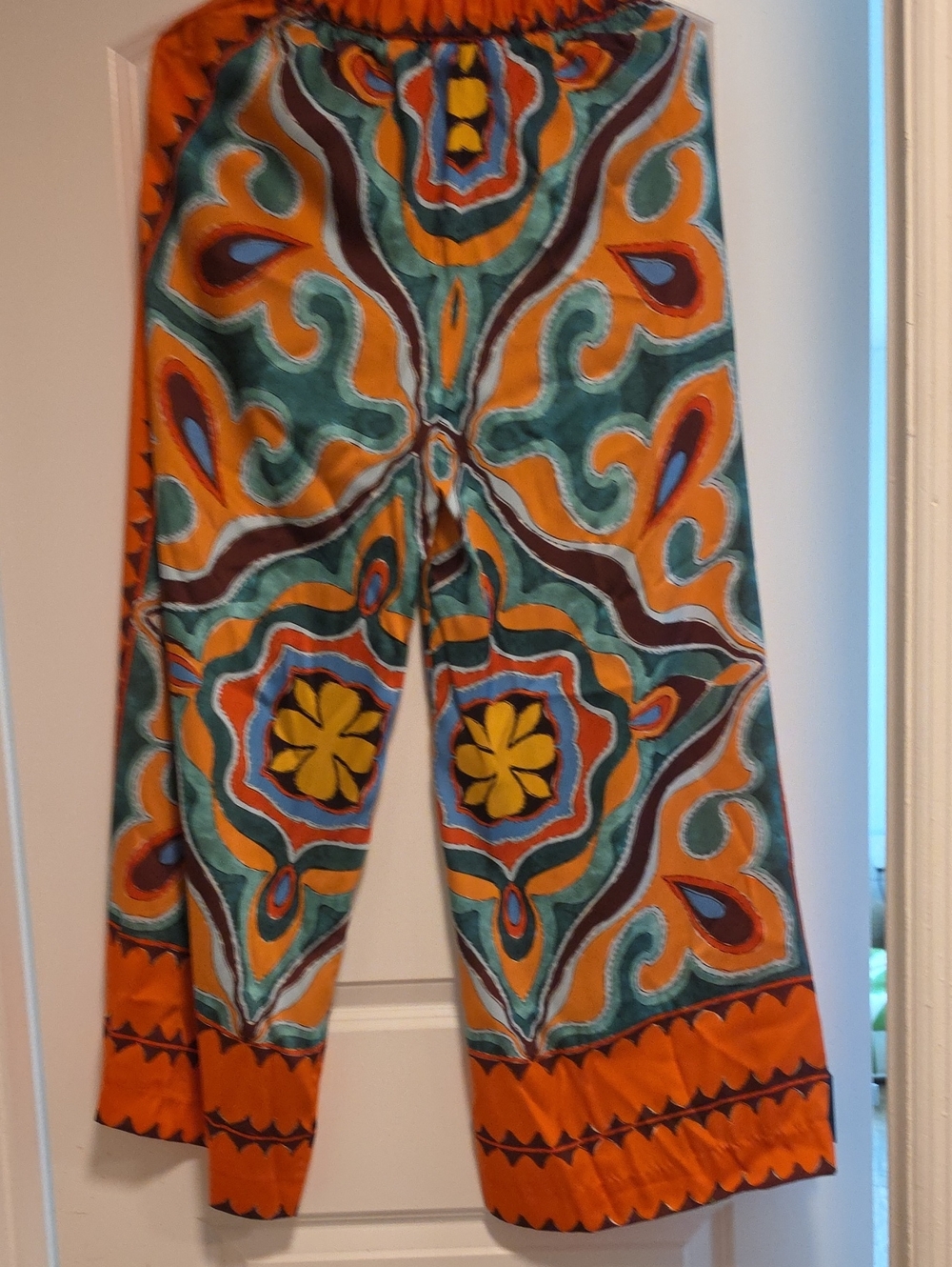 Zara Orange and Multicolor Lounge, wide leg   pants